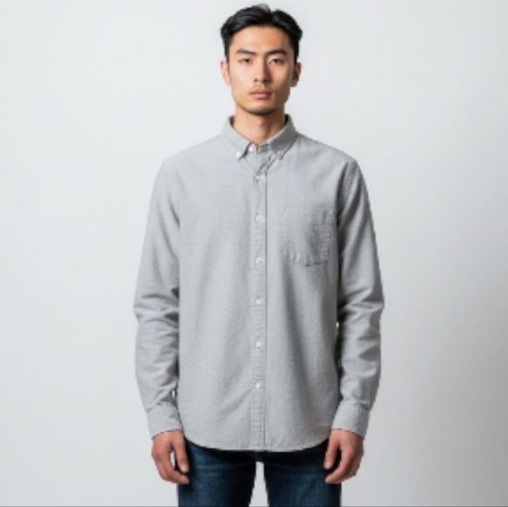 Express Light Gray Casual Button-Down Shirt